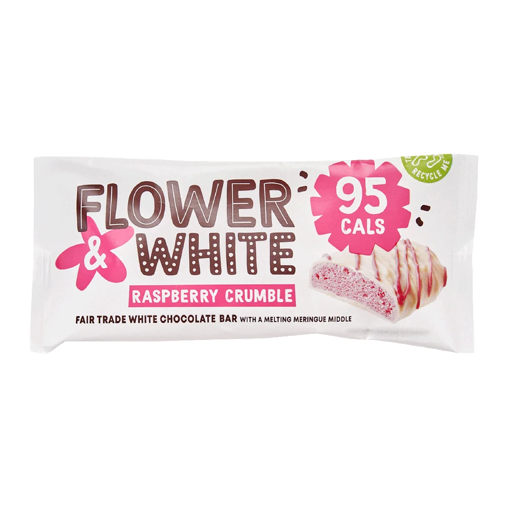 Flower & White Meringue Bar 12x20g Raspberry Crumble